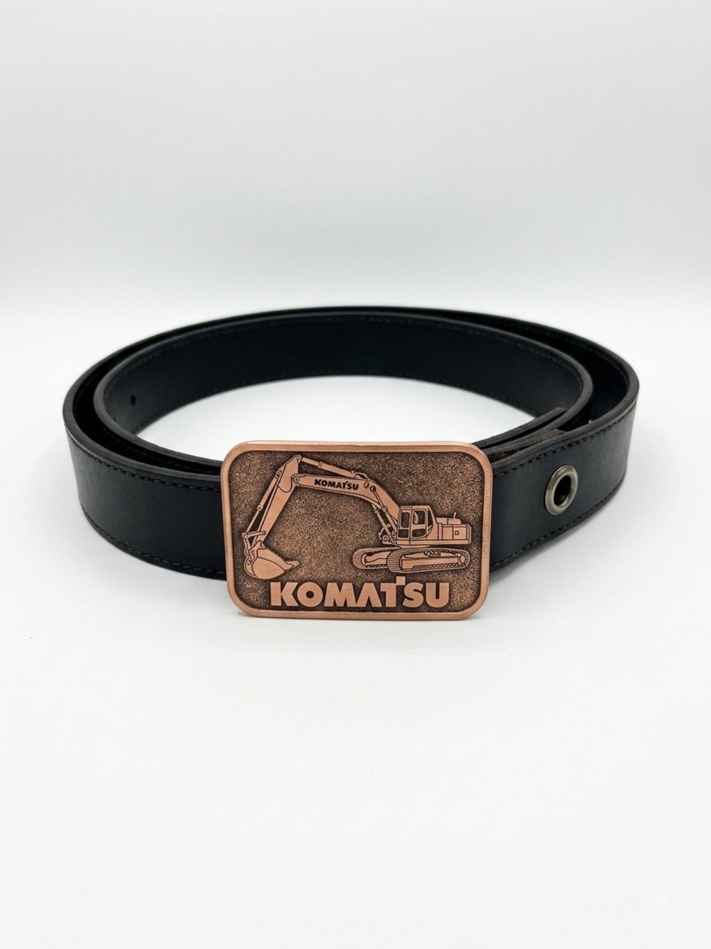 Komatsu Excavator Leather Belt with Copper-Tone Buckle – Approx. 53”